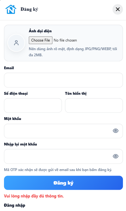 Form đăng ký NhaWow